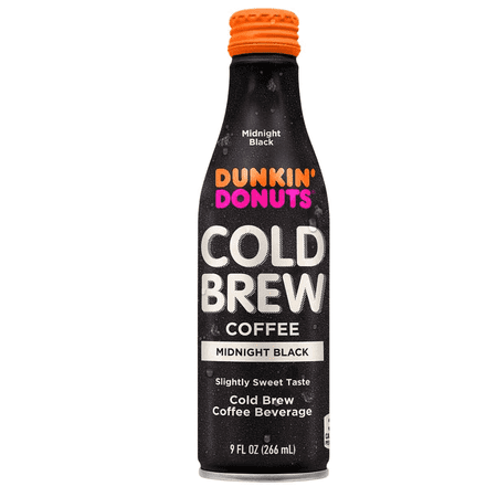 Dunkin' Donuts Cold Brew Coffee Beverage, Midnight Black, 9 fl oz Aluminum Bottle (Pack of 12)