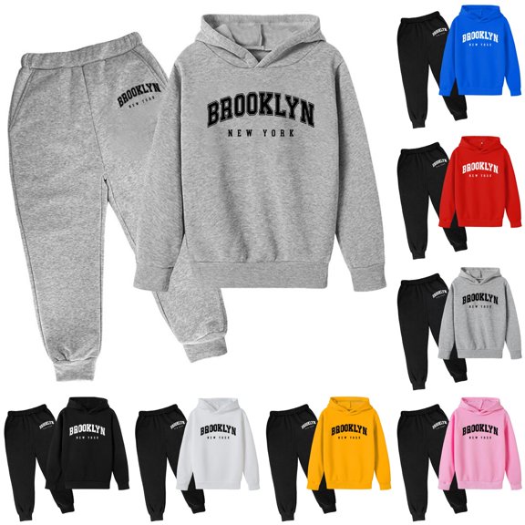 RTKFRFLM Boys Blue Letter Hoodie Black Jogger Set Kids Tracksuit Sweatsuit