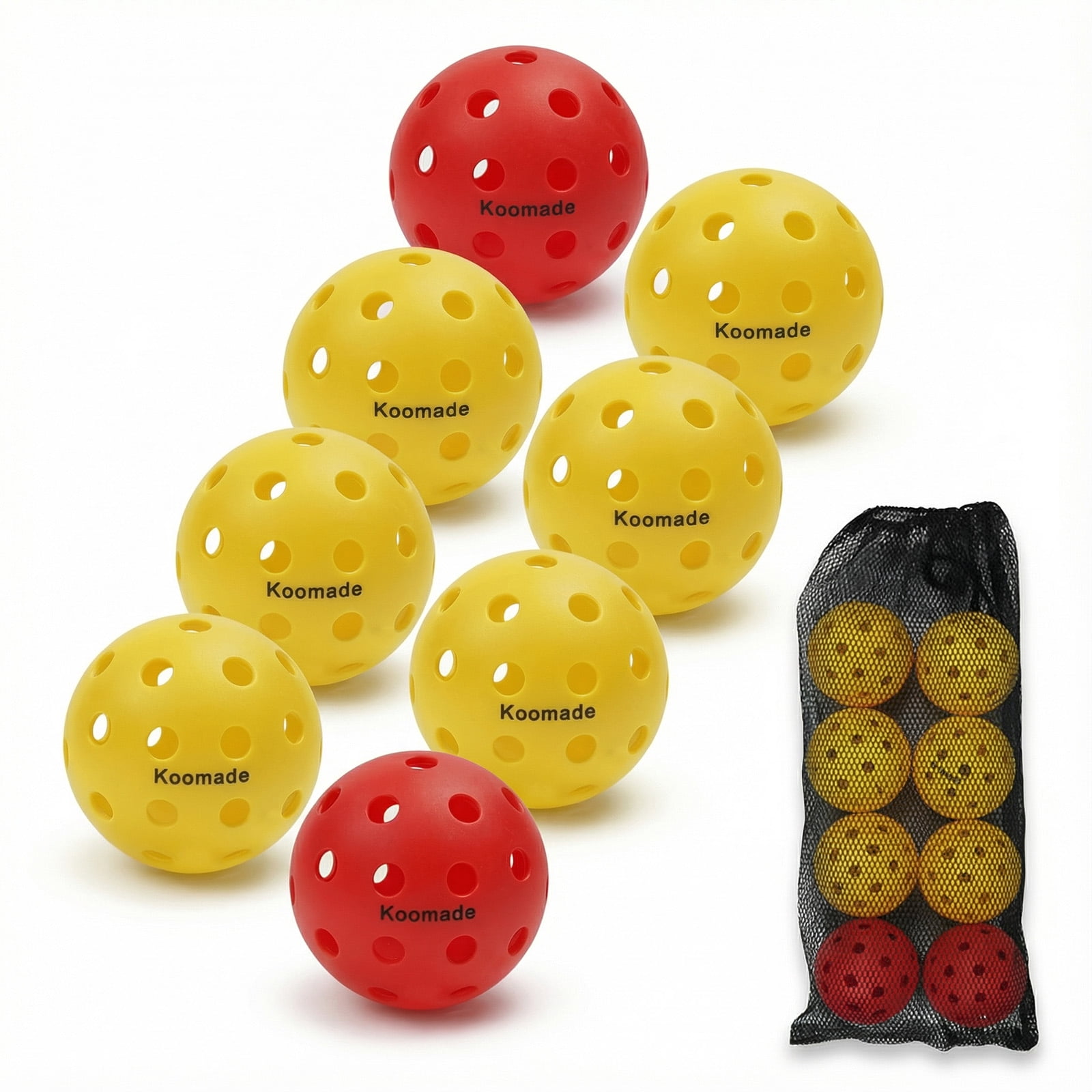 Koomade 8 Pack Pickleball Balls 40 Holes Indoor/Outdoor 6 Pack Yellow+2 Pack Red