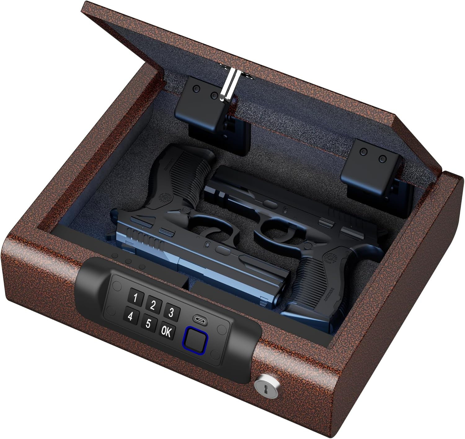 Gun Safe,Biometric Gun Safe for Pistols 3-Ways unlock Fingerprint Digital PIN Key Unlock with Voice,Lock box for Cloakroom living room Bedroom Nightstand and Car Burgundy Red