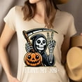 thumbnail image 2 of Funny Grim Reaper with Pumpkin Peace Sign Tee, Dark Heather, Size M, 2 of 6