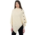 thumbnail image 2 of SAOL Aran Cable Knit Cowl Neck Poncho 100% Soft Merino Wool Women's Irish Cape with Side Buttons from Ireland, 2 of 3