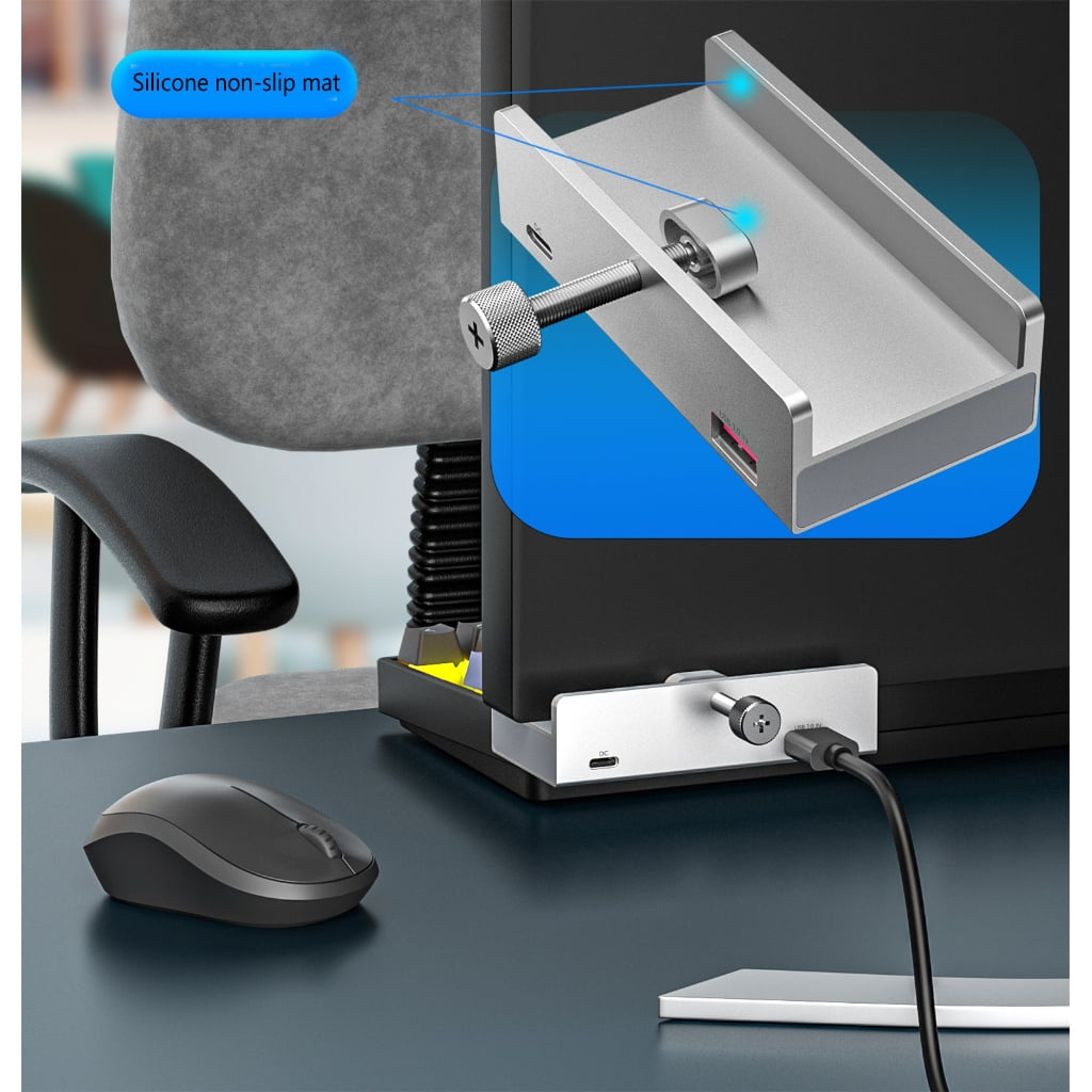 Tizuqe USB Type C Hub Clamp Type Aluminum Alloy 4-Port USB 3.0 Data Transfer Adapter Splitter for Desktop PC, Phones Silver