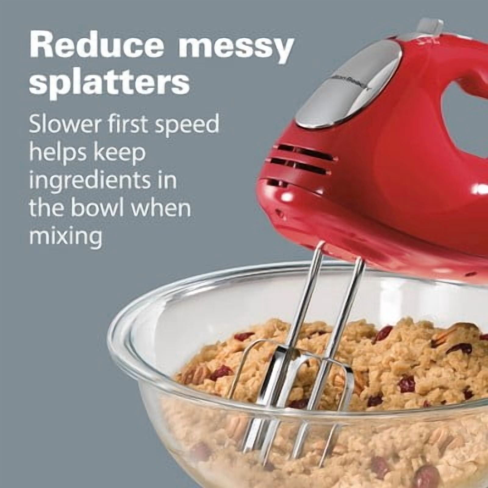 Hand Mixer w/case : 6-Speed Red Handheld Mixer for Kitchen, 275W, Dishwasher-Safe Parts