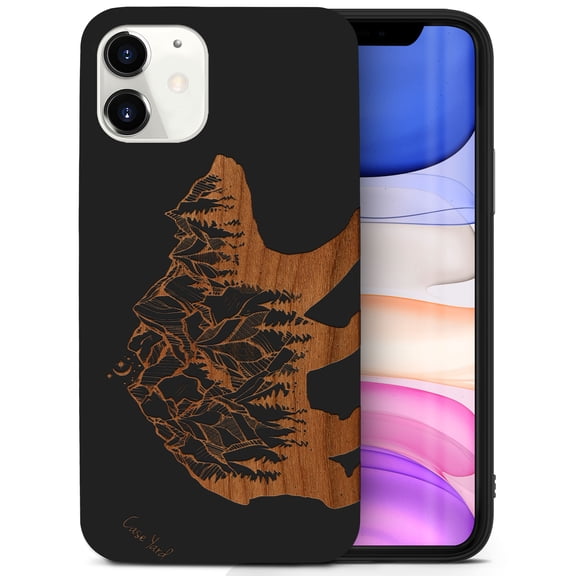 Case Yard Wooden Case for iPhone-12-Mini Soft TPU Silicone cover Slim Fit Shockproof Wood Protective Phone Cover for Girls Boys Men and Women Supports Wireless Charging Forest Bear Design