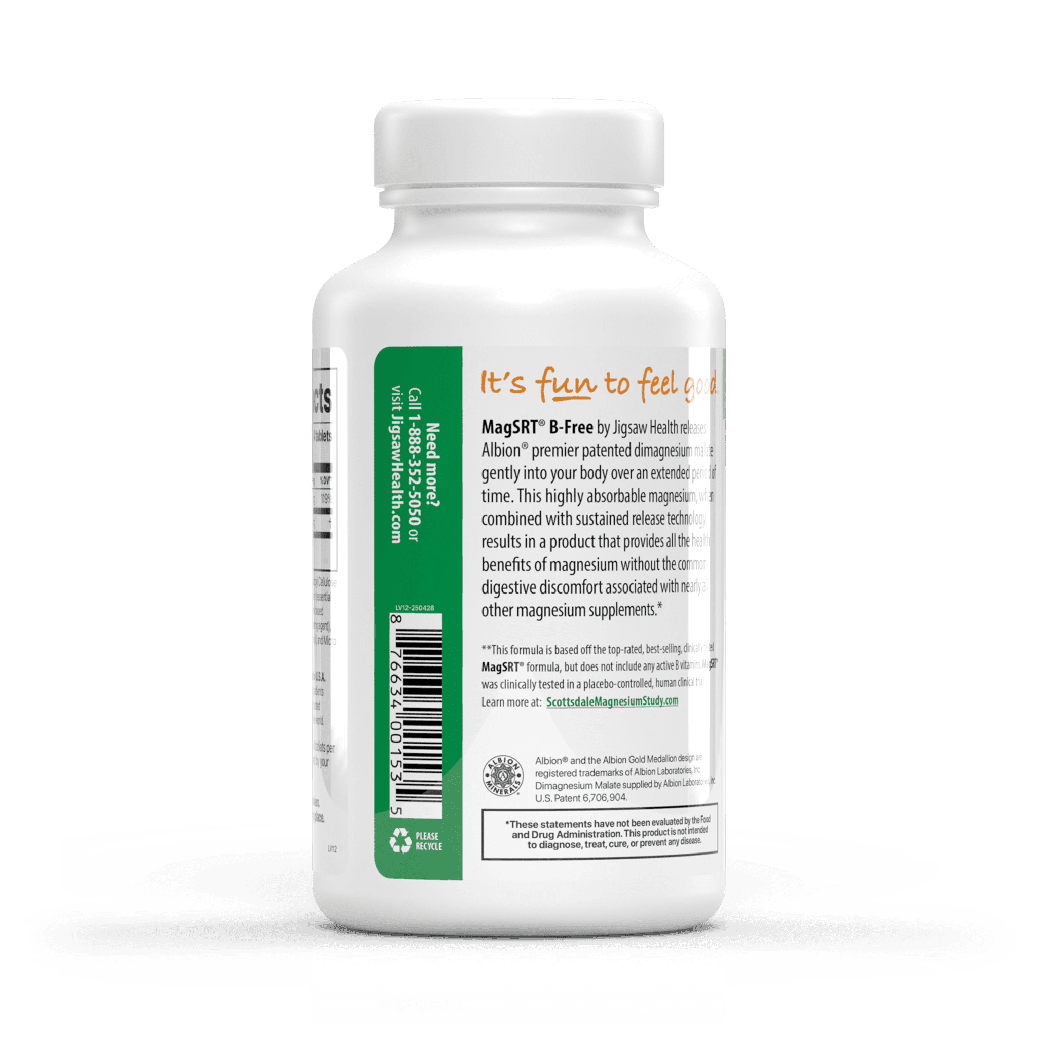 Jigsaw Health MagSRT B-Free | Slow-Release Magnesium Malate Tablets for Healthy Energy and Muscle Support with B-Vitamin Co-factors, 240 Count