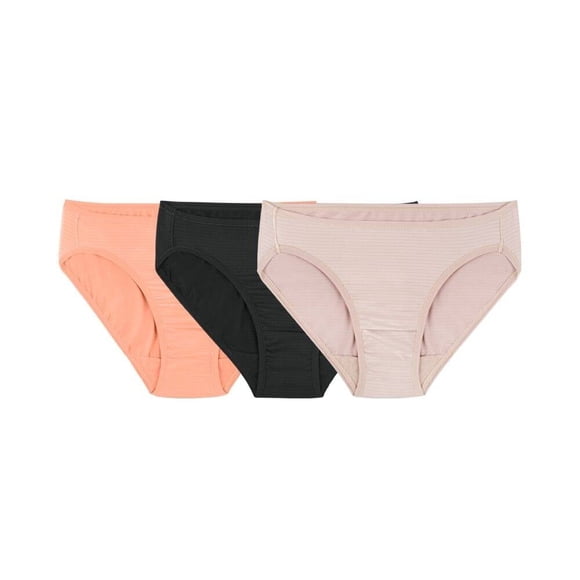 Bikini Fruit of the Loom para dama, Colección Breathable Cooling Stripes, Multicolor Talla 6, 3 Piezas
