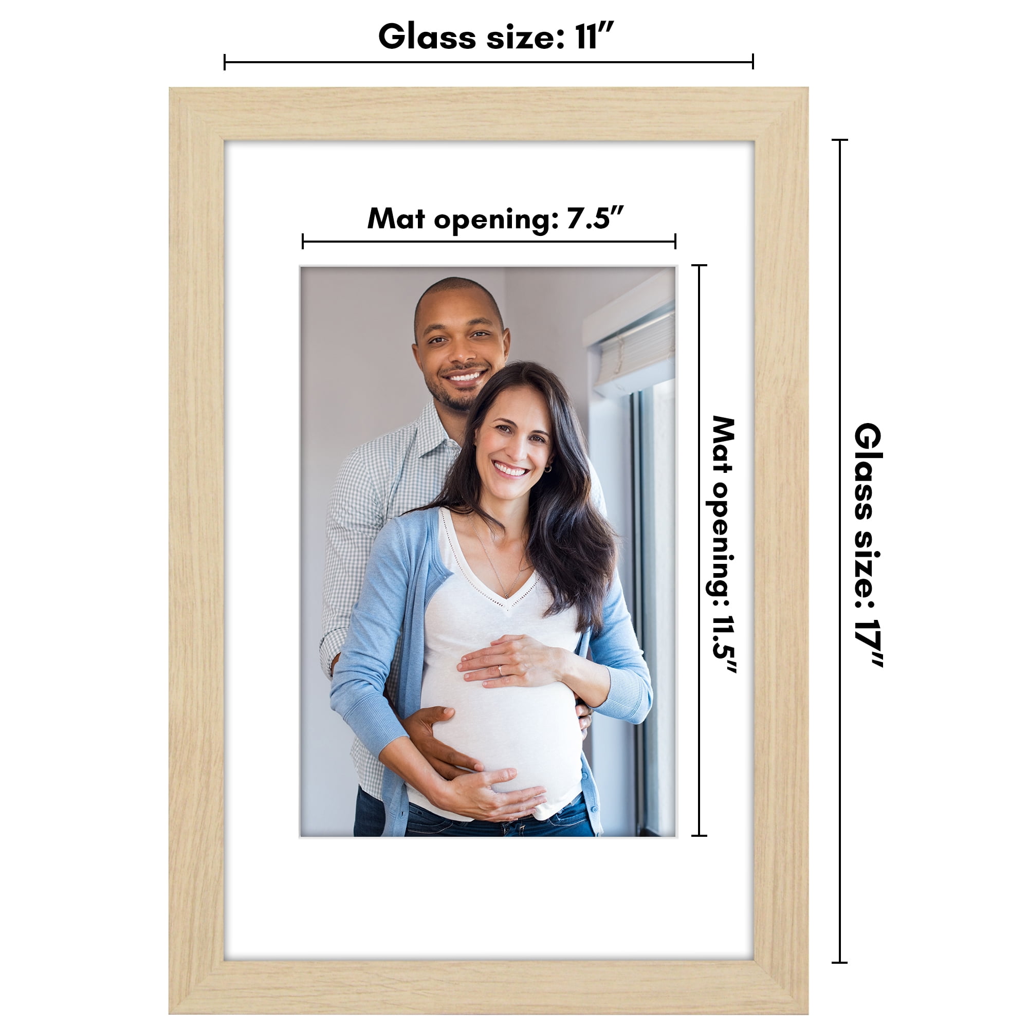 Americanflat 11x17 Picture Frame with Shatter-Resistant Glass with 8x12 Mat Display Photo Hudson - Natural Oak