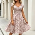 thumbnail image 6 of Dolkfu Short Sleeve Dresses for Women Ditsy Floral Pink V-Neck Mid-Length Fit & Flare Dresses Garden Vacation Geometric Regular Dresses Pink,M, 6 of 6