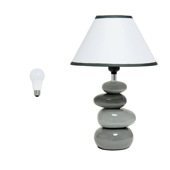 Creekwood Home 14.7" Contemporary Ceramic Stacking Stones Table Lamp with LED Bulb, Gray