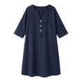 thumbnail image 5 of ClodeEU Women's Linen Blend V Neck 3/4 Sleeve Half Button Midi Dress with Pockets ,Solid Color Casual Summer Dress Navy,Women's Plus L, 5 of 5