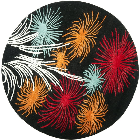 SAFAVIEH Soho Jared Geometric Area Rug, Black/Multi, 6' x 6' Round