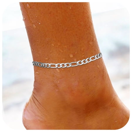 FindChic Silver Figaro Anklet for Women, Stainless Steel