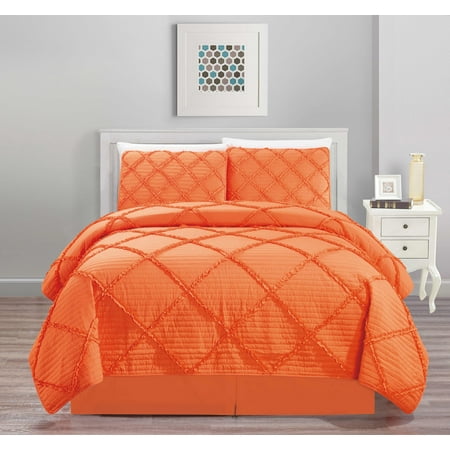 Bedspread With Skirt All American Collection New 4pc Diamond Pleated Ruffle Bedspread/Quilt Set with Bedskirt ()