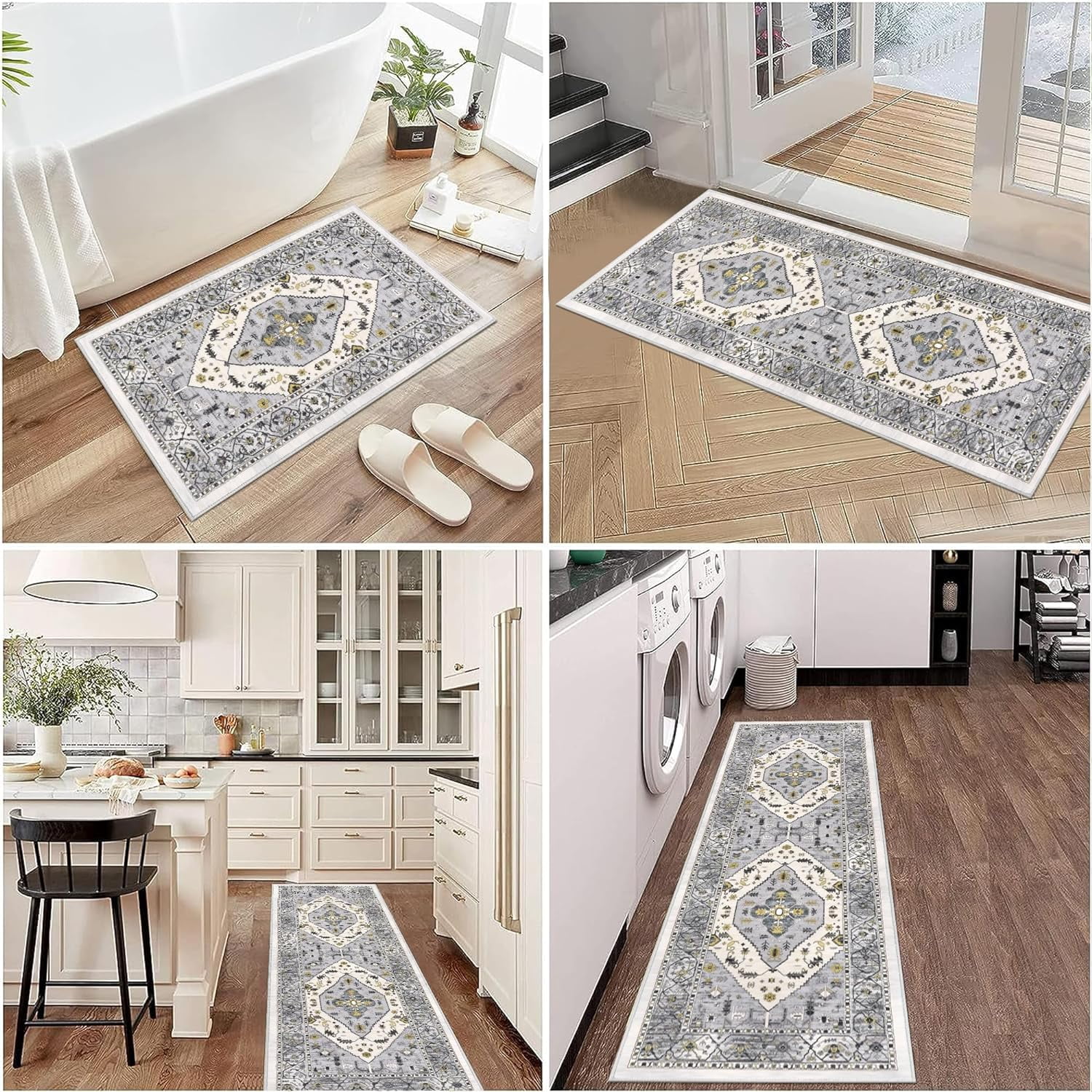 Kitchen Rugs and Mats, Yamaziot Kitchen Rug and Runners Set of 3 for Farmhouse Floor, Washable Non Slip Runner Rug for Hallway Laundry Room Carpet, 20"x32"+20"x47"+20"x59"