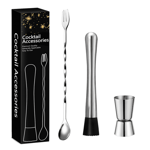 Stainless Bar Muddler for Cocktails Kitchen Muddler and Bar Spoon Set Muddling Tool for Drinks Accessories