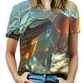 thumbnail image 1 of T-Shirt à Manches Courtes à Volants pour Femmes, Col en V, Imprimé, Décontracté, Mat Abstrait Clair, 1 of 5