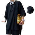thumbnail image 2 of Conjunto corto informal de dos piezas para hombre, camisetas de manga corta con textura de gofre, pantalones cortos, trajes de dos piezas para verano, 2 of 8