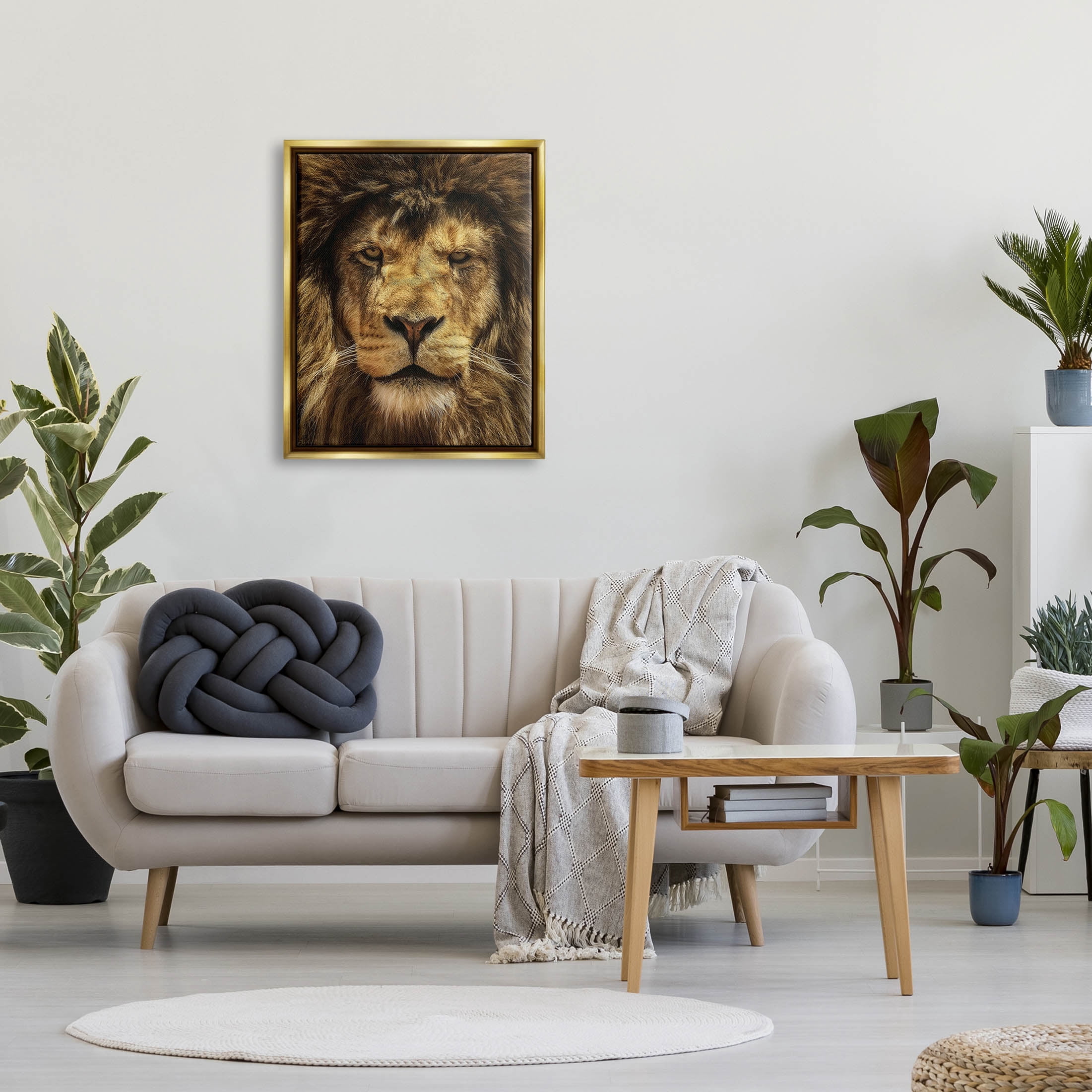 Stupell Industries Close Up Lion Portrait Photograph Metallic Gold Floating Framed Canvas Print Wall Art, Design by Carrie Ann Grippo-Pike