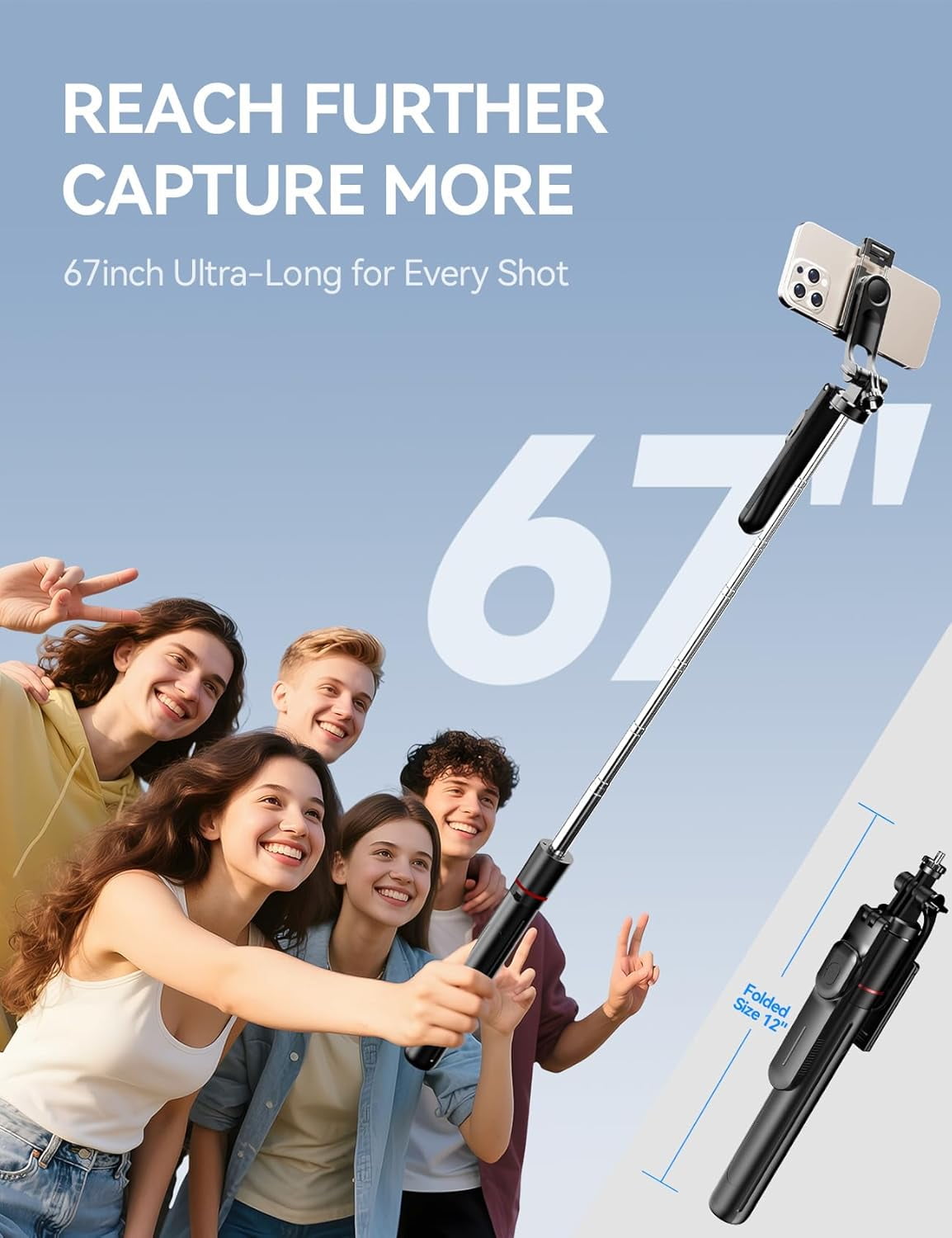 NEOYFC  67" Cell Phone Tripod Stand & Selfie Stick with Wireless Remote, All in One Multifunctional Selfie Stick Tripod for iPhone Android Action Camera GoPro Insta360 DJI OSMO Pocket 3 Accessories
