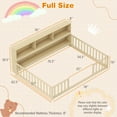 thumbnail image 3 of Costway Full Size Montessori Floor Bed with Bookcase Storage Shelves & Safety Fence Rails Natural, 3 of 10