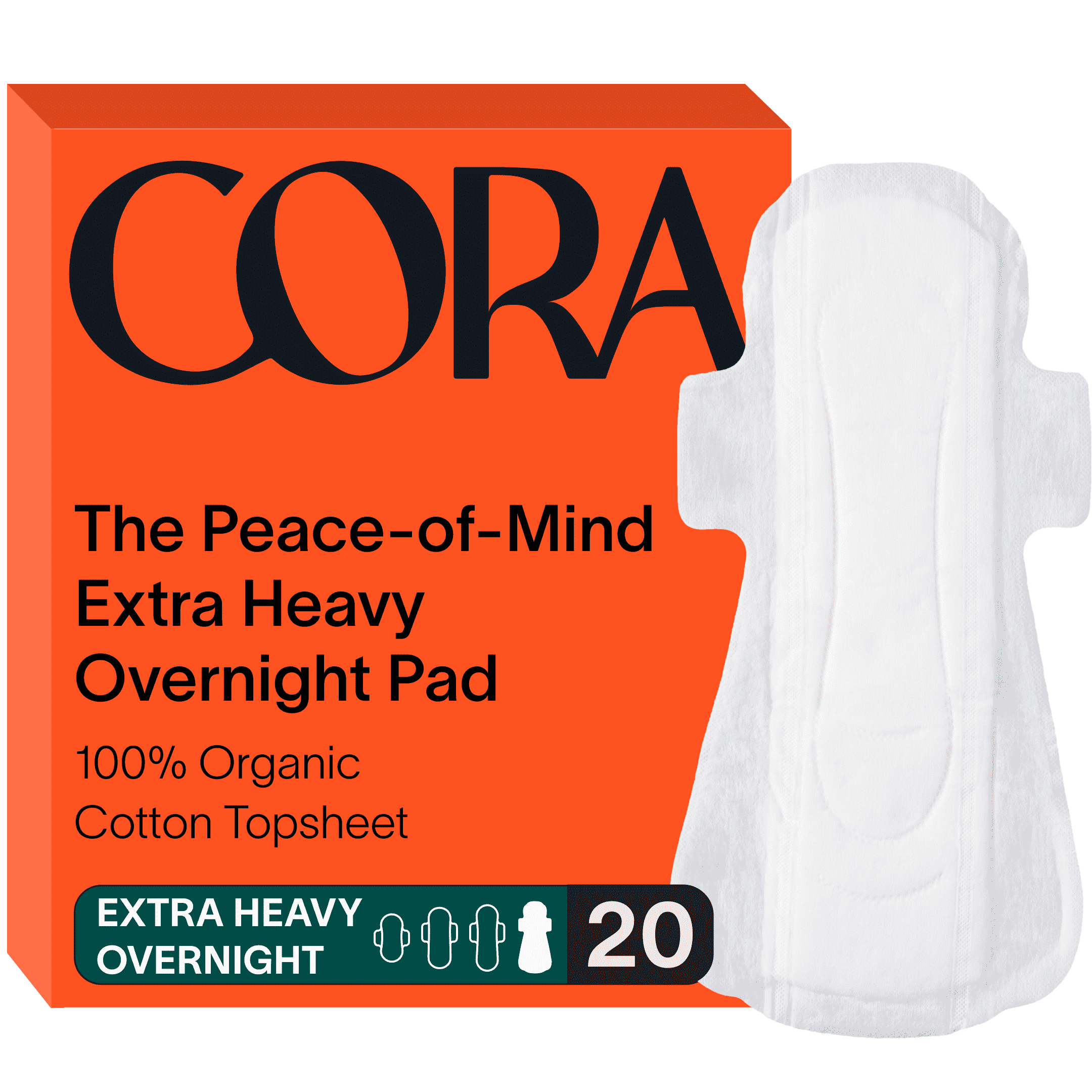 Cora Organic Ultra Thin Extra Heavy Overnight Period Pads, 20 Count