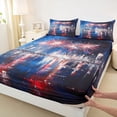 thumbnail image 5 of Manfei Oil Painting City Night Bed Sheets, July 4th Fireworks Full Size Sheets, Red White Blue, Black Reversible 4-Piece (1 Flat Sheet, 1 Fitted Sheet and 2 Pillowcases), 5 of 6
