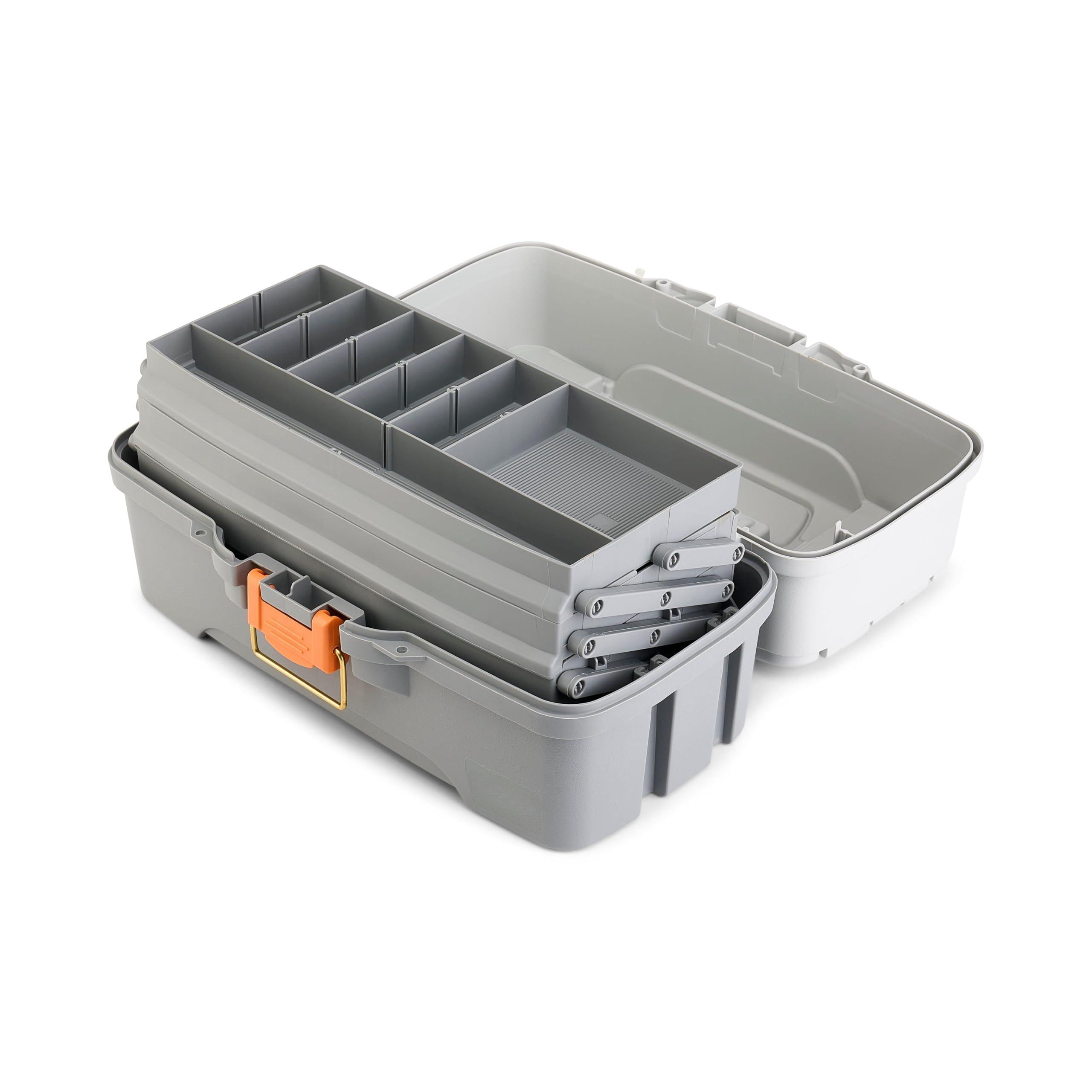Three-tray Tackle Box  Light Grey/dark Grey Rust-proof Brass Latch Top-access Tray With Deep Storage Made In The Portable Fishing Gear Organizer