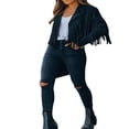 thumbnail image 2 of Veste à Franges à Manches Longues pour Femmes, Veste Motard Courte à Franges, Manteau Décontracté, 2 of 6