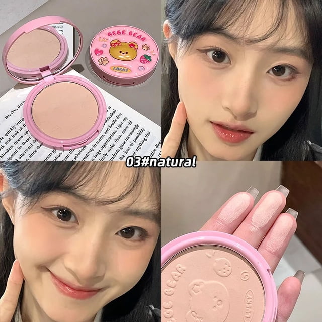 Polvos compactos mate de cobertura total, de larga duración, control de grasa, fijación ligera, corrector, base de maquillaje, polvos de maquillaje, caja rosa