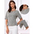 thumbnail image 2 of DARING DIVA Women's Tweed Top Round Neck Short Sleeve Pullover Blouse L Gray Black, 2 of 6