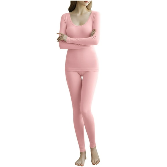 Enjoytime 2 Piece Lounge Set Women Solid Color Crewneck Long Sleeve Tops Pants Outfits Fall Winter Base Warm Sets Thin Shaping Matching Sets