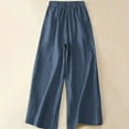thumbnail image 6 of vigerkar Women's Cotton Linen Culottes Pants Elastic Waist Wide Leg Palazzo Trousers Capri Pant Blue, M, 6 of 7