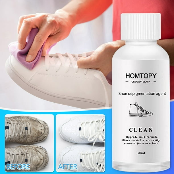 White Shoe Cleaner Foam | Stain Remover for Leather, Fabric, Canvas | Black Paint and Print Cleaner | Soft Brush Head | 30ml Portable Shoe Cleaning Solution