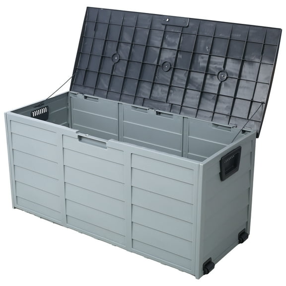 Pool Deck Box Storage Shed Bin w/ Wheel for Patio Furniture Outdoor Cushions,Garden Tools,Grey