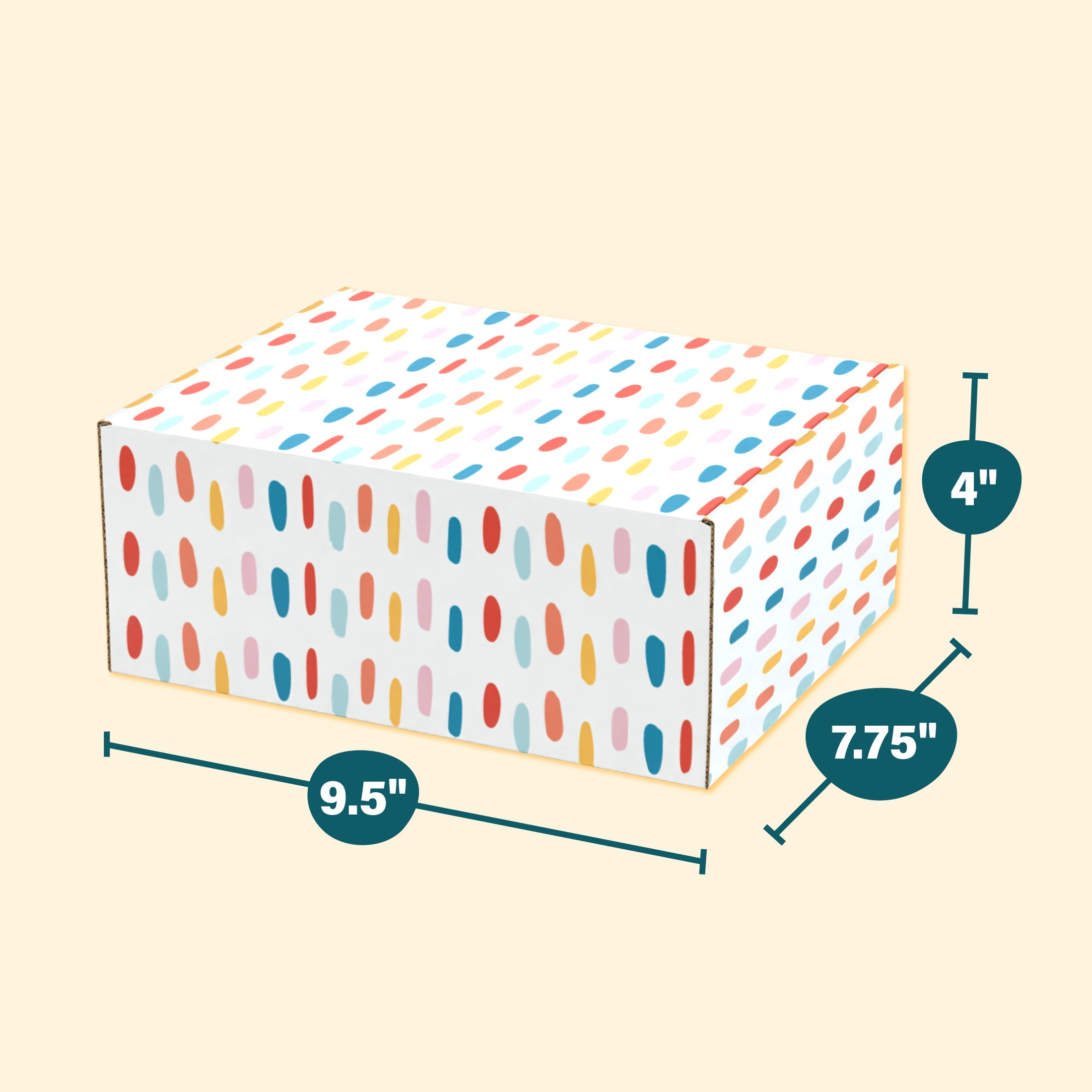 Printed Decorative Mailing, Shipping and Gift Boxes, Tuck Top Closure, 9.5” x 7.5” x 4", Confetti Print, 12 -Count Pack