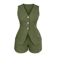 thumbnail image 6 of Hurxie Women's Summer 2 Piece Outfits Sleeveless Matching Sets Button Down V Neck Vest Waistcoat and Pockets Shorts Army Green,XL, 6 of 6