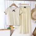 thumbnail image 2 of WRKEKC Girls 2 piece Outfits Solid Scalloped Bow Short Sleeve Round Neck Top and Wide Leg Long Pants Set for 0-11 Years, 2 of 9