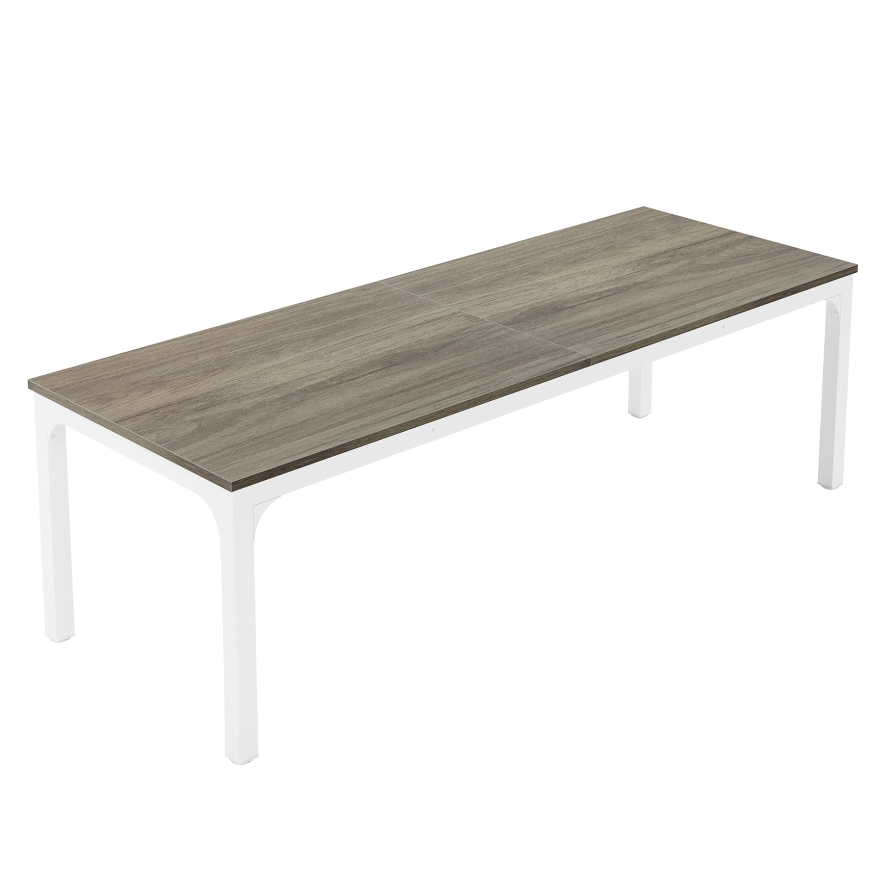 Fnova 78.7" Modern Computer Desk with Wood Desktop, Metal Frame Office Desk, Gray White