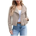 thumbnail image 2 of Women's Suede Jacket with Zipper Pockets, Casual Cropped Faux Leather Motorcycle Jacket for Women, Long Sleeve Zip Up Tops for Spring and Fall, 2 of 6