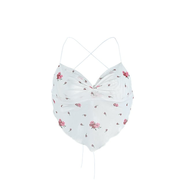 ITFABS Ladies Summer Chest Wrap, Floral Printing Irregular Hem V-neck Hanging Neck Camisole