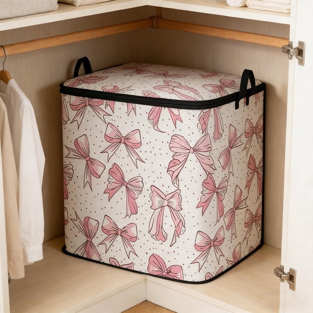 HCBY Patterned Quilt Storage Bag, 19.68 Inch Foldable Non-Woven Organizer, Zippered Dustproof Tote with Sturdy Handle, for Bedroom Closet and Sundries