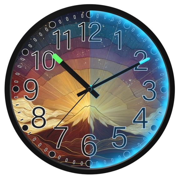 Ryvnso Mountain Starry Night 12 Inch Night Light Wall Clock Silent Battery Operated Luminous Clocks