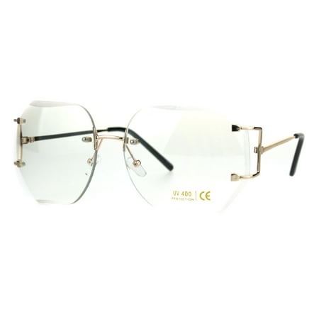 Gold Luxury Designer Rectangular Rimless Oversize Butterfly Clear Lens Eye Glasses