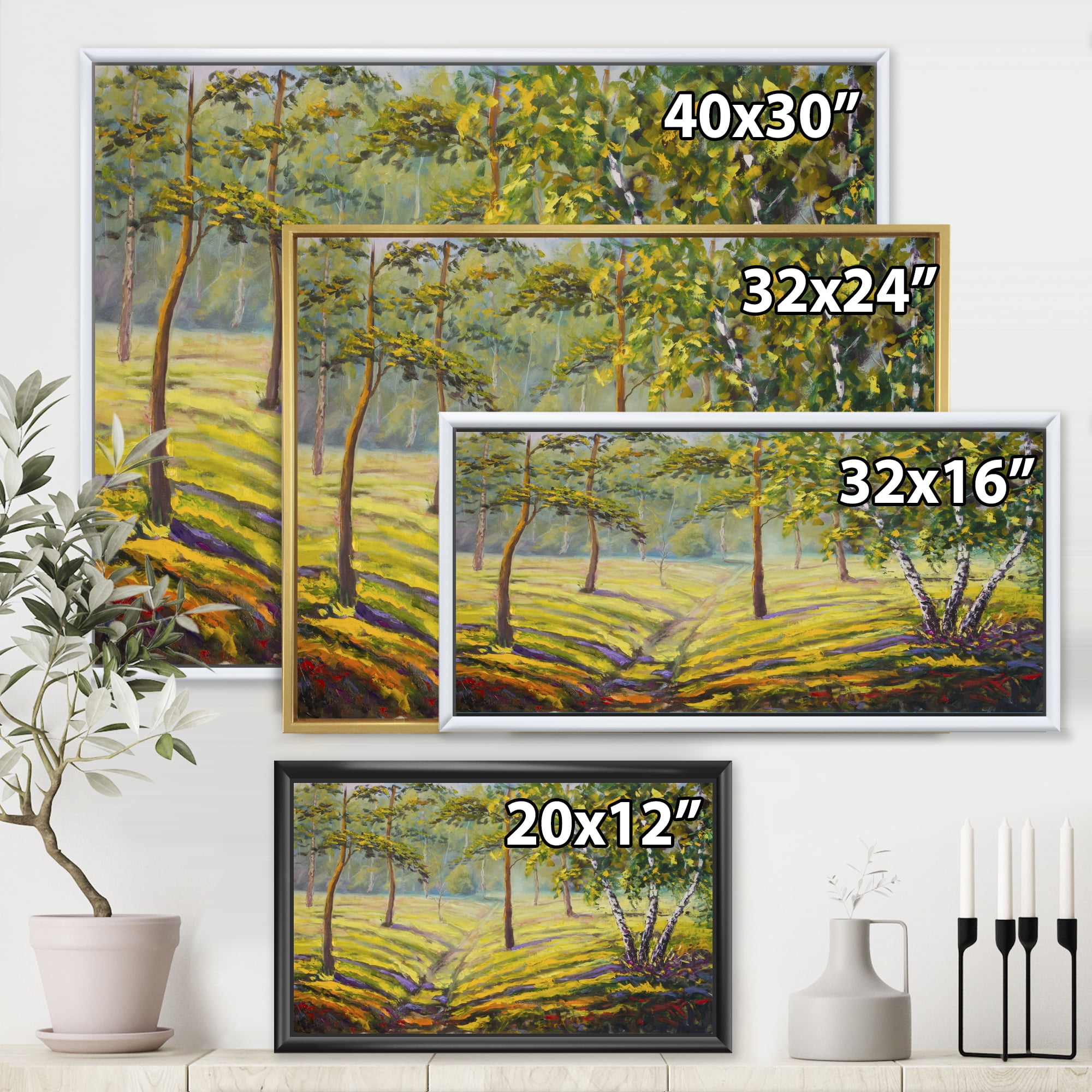 Designart 'Bushes and Pine Trees In The Forest II' Traditional Framed Canvas Wall Art Print