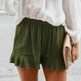 thumbnail image 4 of YYDGH Womens Summer Beach Drawstring Ruffle Hem Shorts Elastic Waist Solid Color Casual Shorts Pants with Pockets Army Green XL, 4 of 8