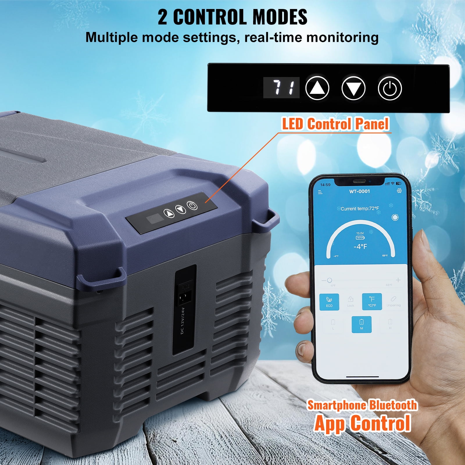 KFFKFF Car Cooler, 12V Portable Fridge, 9L Capacity, Single Zone Freezing/Chilling, -4℉-68℉ Temp Control, 12/24V DC & 100-240V AC for Travel, Camping, RV