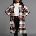 thumbnail image 5 of Women's Plaid Coat Long Sleeve Button Down Lapel Collar Mid Length Outerwear with Pockets Pink M, 5 of 7