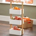 thumbnail image 4 of mDesign Free-Stand Wood Bamboo 3-Tier Bathroom Storage Rack Shelf, White/Natural, 4 of 5