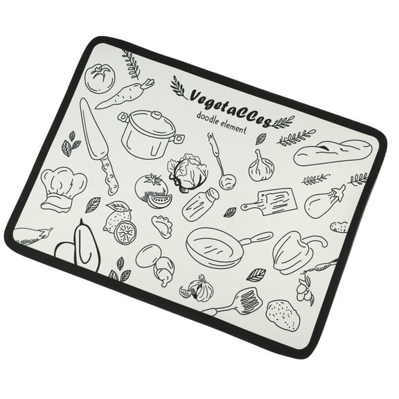 Drain Pad Fruit and Vegetable World Dish Drying Mat for Kitchen White Black 15.75"x11.81"